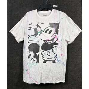 Disney Mickey Mouse Shirt Mens Large White Paint Splatter Graphic Tee Crewneck